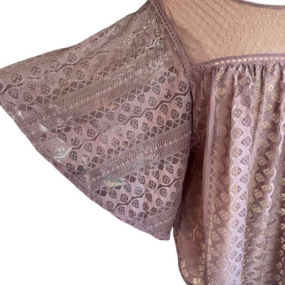 Maurices Light Brown Sheer Lace Top Short Sleeve Size XL Fairy Grunge Whimsygoth - Picture 6 of 9